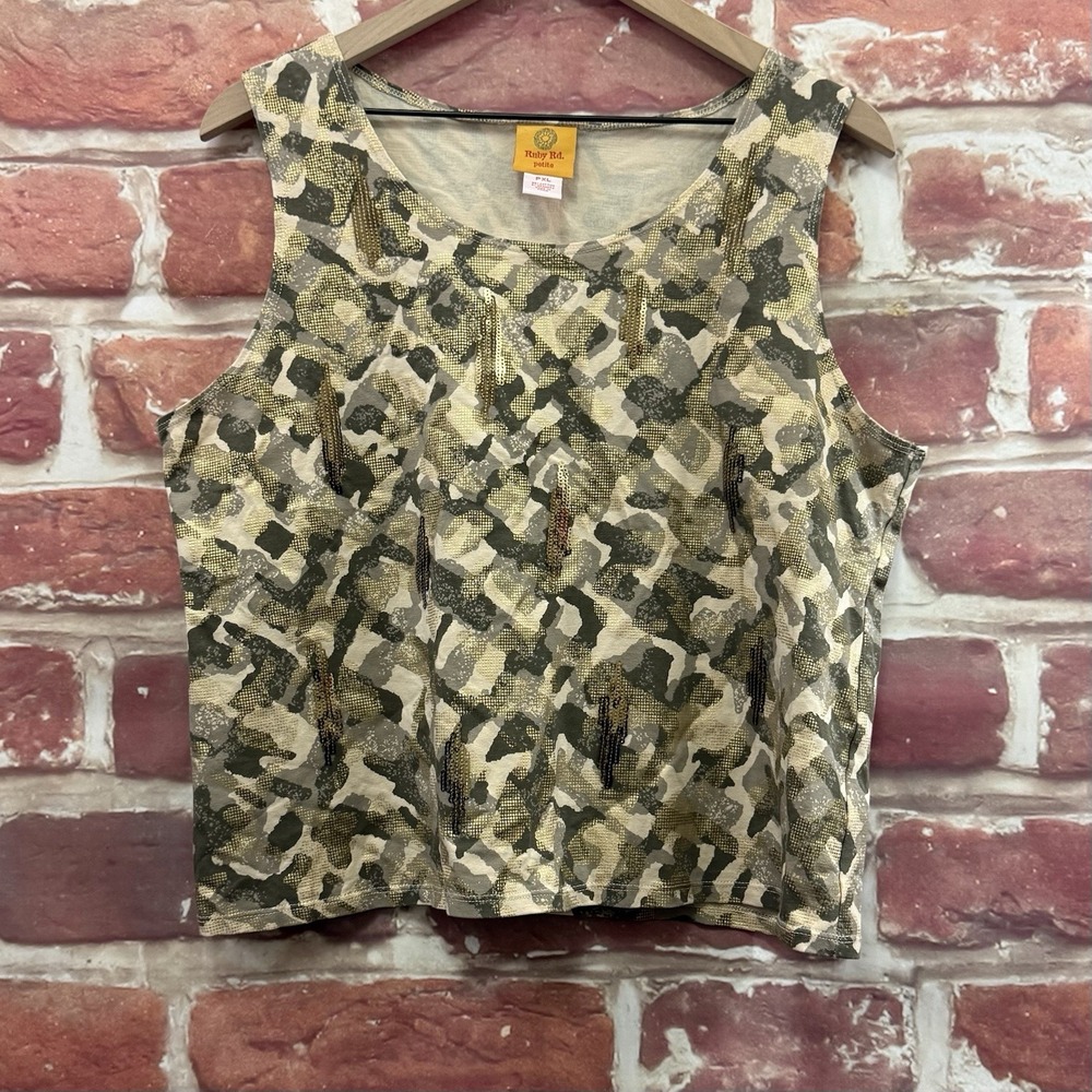 Ruby Rd Top Women's XL Petite Multicolor Sequin Casual Camisole Tank Shirt
